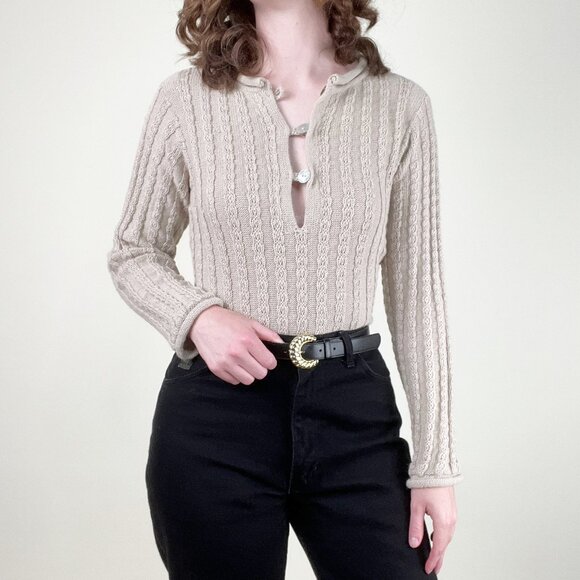 Vintage 100% Alpaca Wool Cable Knit Cropped Sweater Crop Quiet Luxury Rustic Y2K - Picture 1 of 8